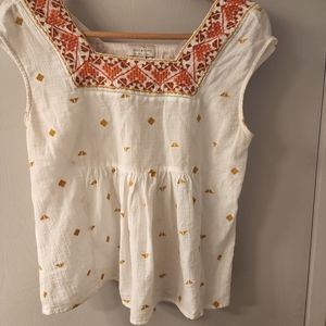 Lucky Brand boho short sleeve embroidered cotton top